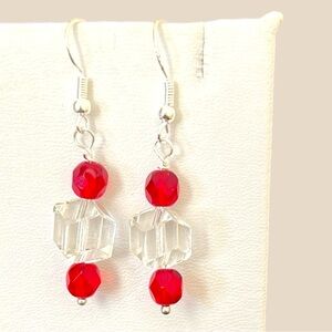 Silver .925 clear and Red crystal Earrings